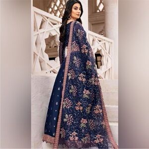 Pakistani designer lehenga blue three piece set